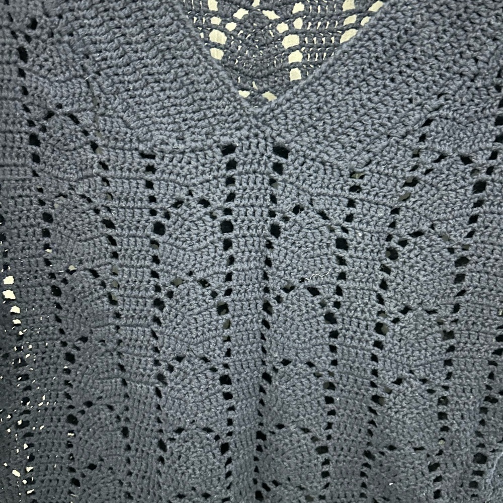 Navy Blue Crochet Knit Top, Sz S-M - Picture 3 of 7
